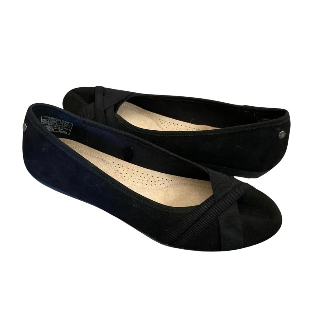 London Fog Suede Black Flats Size 8.5